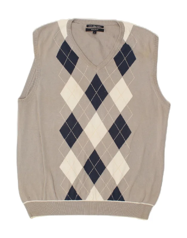 GANT Mens Vest Tank Top Large Grey Argyle/Diamond Cotton comfortable tank top