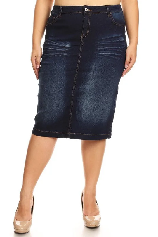 Dennie Denim Skirt in Dk Indigo- Plus (S-3X) velvet skirt luxurious