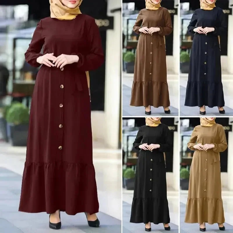 Women's Pullover Round Neck Arab  Dress Three Quarter Sleeve