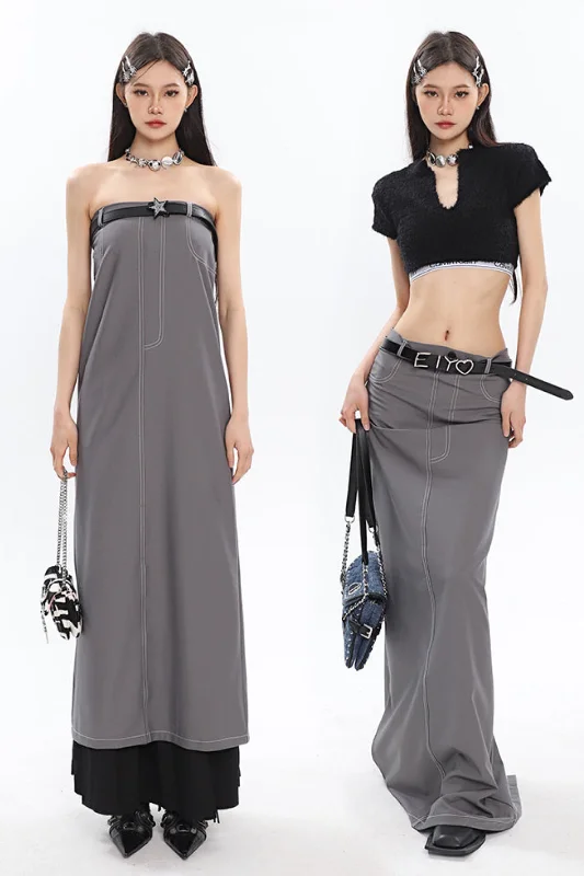 Fiona Solid Color 2 in 1 Long A line Skirt Sleeveless Long Dress Crew Neckline Sporty Fiona Solid Color 2 in 1 Long A line Skirt Sleeveless Long Dress Crew Neckline Sporty