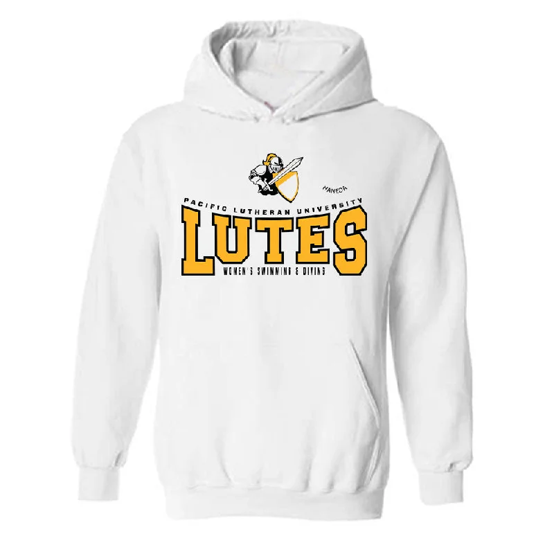 PLU - NCAA Women's Swimming & Diving : Anna Haneda - Classic Fashion Shersey Hooded Sweatshirt Hoodie with Hem Lace Feminine Delicate