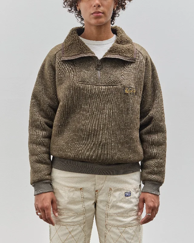 Kapital Boa Fleece Zip Alpine Pullover, Khaki Short Sleeve Top