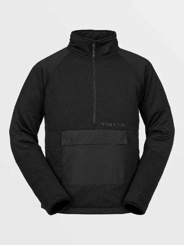 Mens Tech Fleece Pullover - Black Gathered Sleeve Pullover