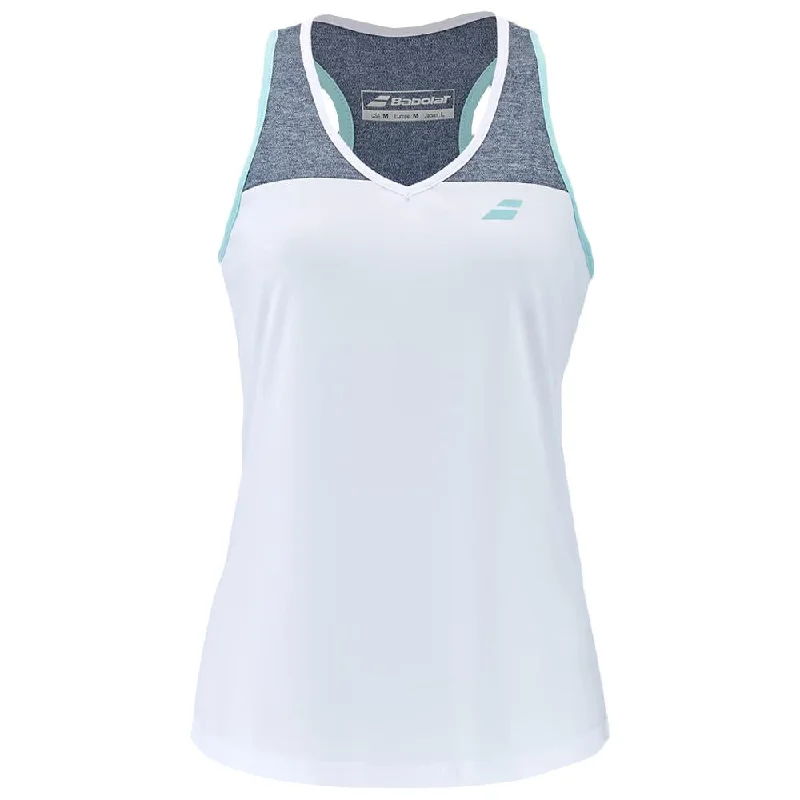 Babolat Women's Play Tank - White/Blue Heather relaxed fit tank