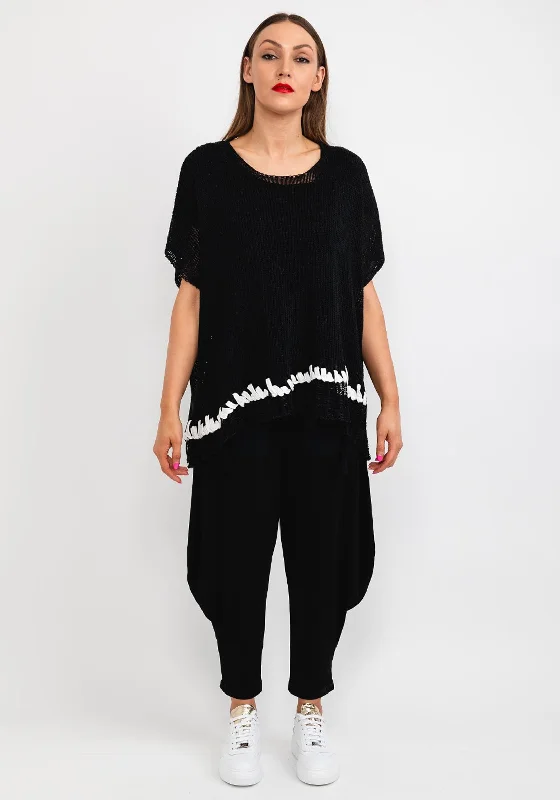 Naya Oversized Crochet Pullover, Black Thick Cable Knit