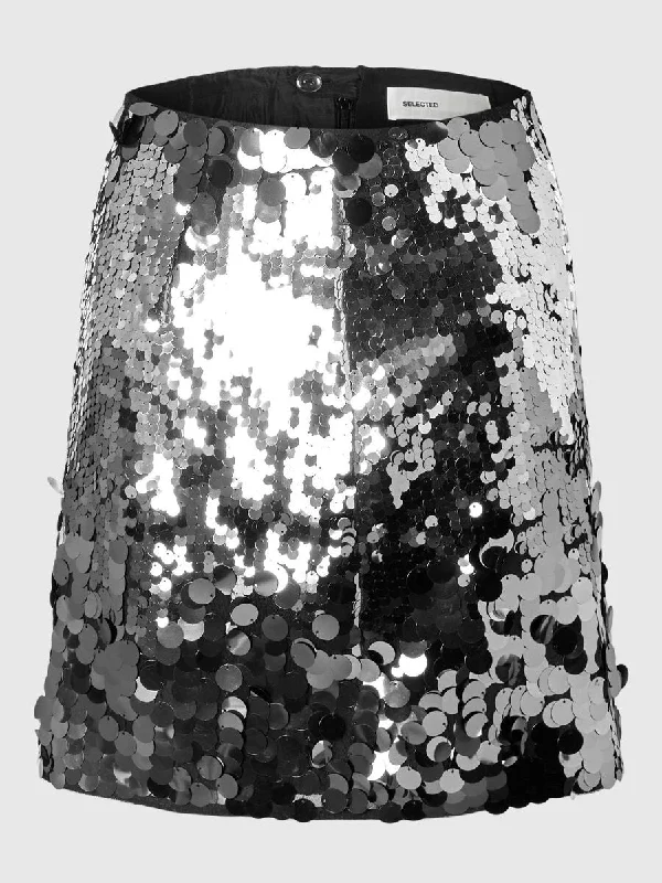 Selected Femme Tania Sequin Skirt - Silver wool skirt thick