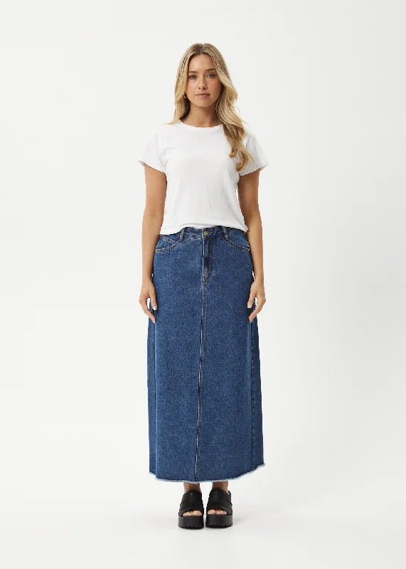 AFENDS Womens Chichi - Denim Midi Skirt - Authentic Blue athletic skirt fit