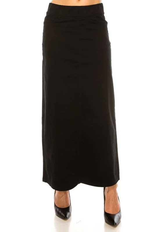 Ainsley Twill Maxi Skirt in Black- Misses and Plus (S-3X) silk skirt smooth