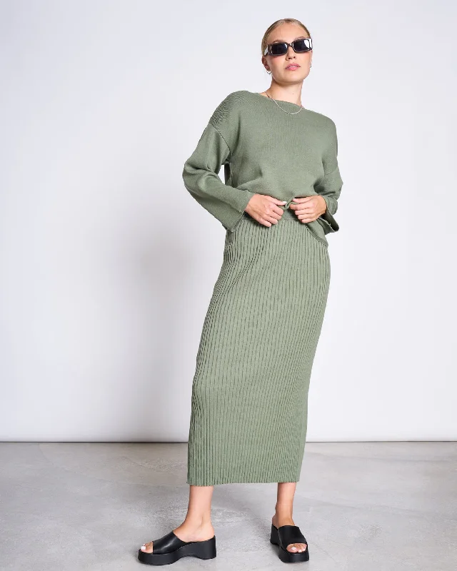 MIDI KNIT SKIRT EBBA SEA SPRAY GOTS cashmere skirt rich