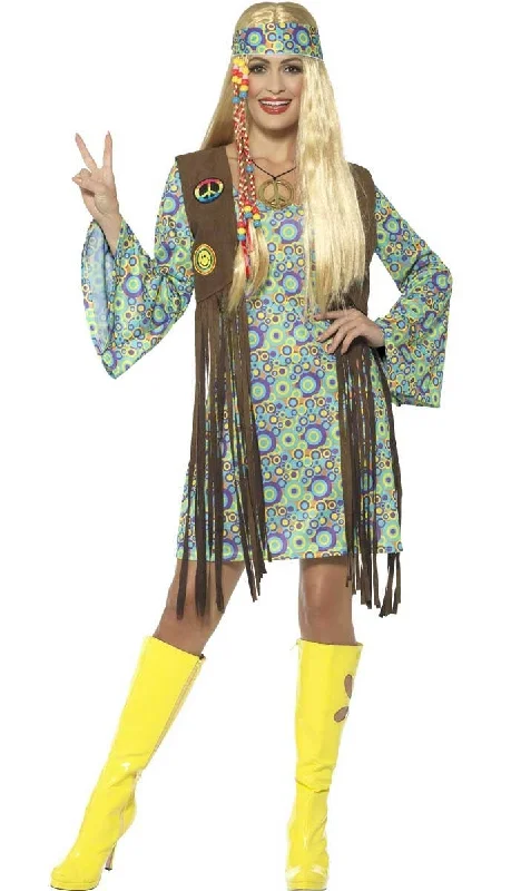 60s Hippie Chick Womens Fancy Dress Costume Tunics Travel practical