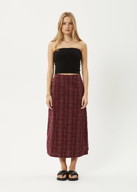 AFENDS Womens Eboni - Check Midi Skirt - Port linen skirt natural