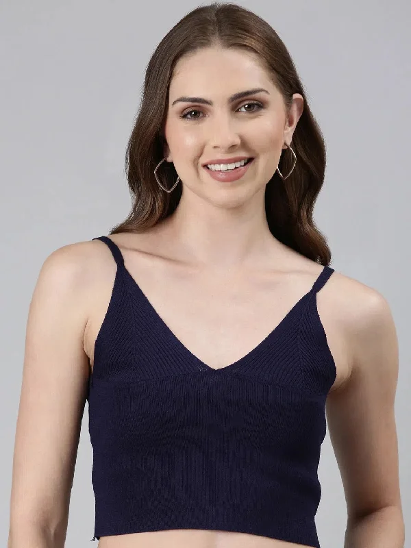 Shoulder Straps Solid Sleeveless Navy Blue Crop Tank Top-TD-1756-Navyblue summer tank top Shoulder Straps Solid Sleeveless Navy Blue Crop Tank Top-TD-1756-Navyblue summer tank top