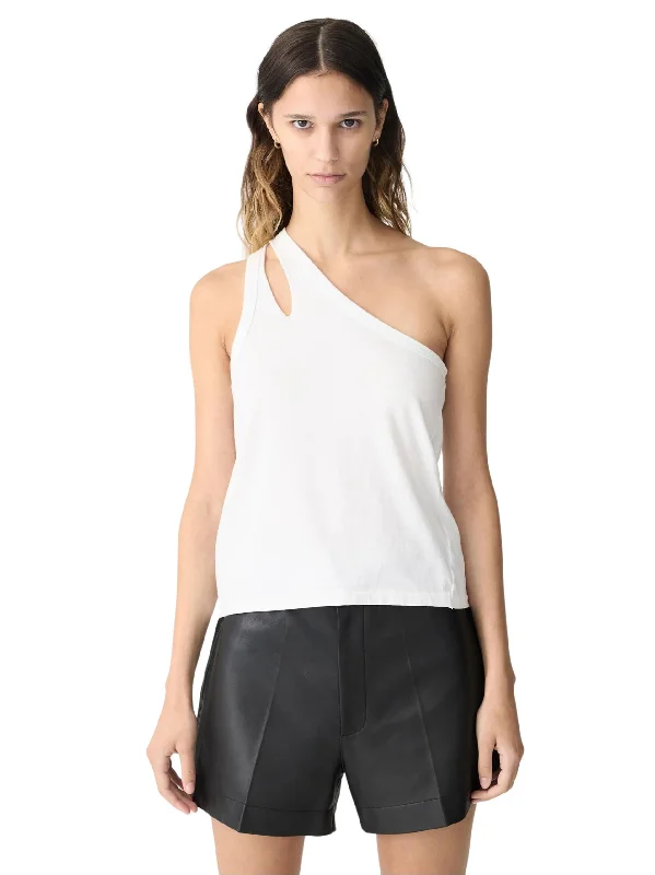 Spliced One Shoulder Tank / White coral tank top