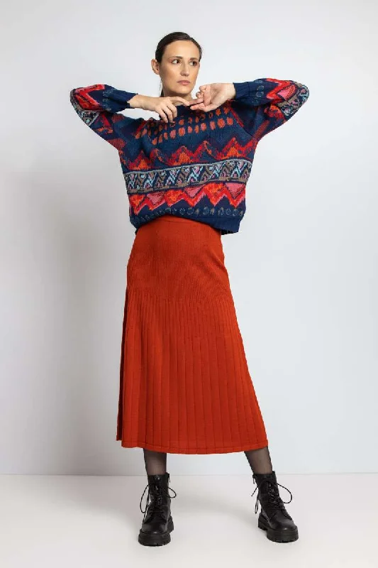 Pullover Artistic Pattern in Navy 222630/039 by Ivko Scalloped Neck Pullover