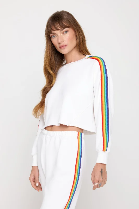 Rainbow Cropped Pullover Ruffle Sleeve Feminine