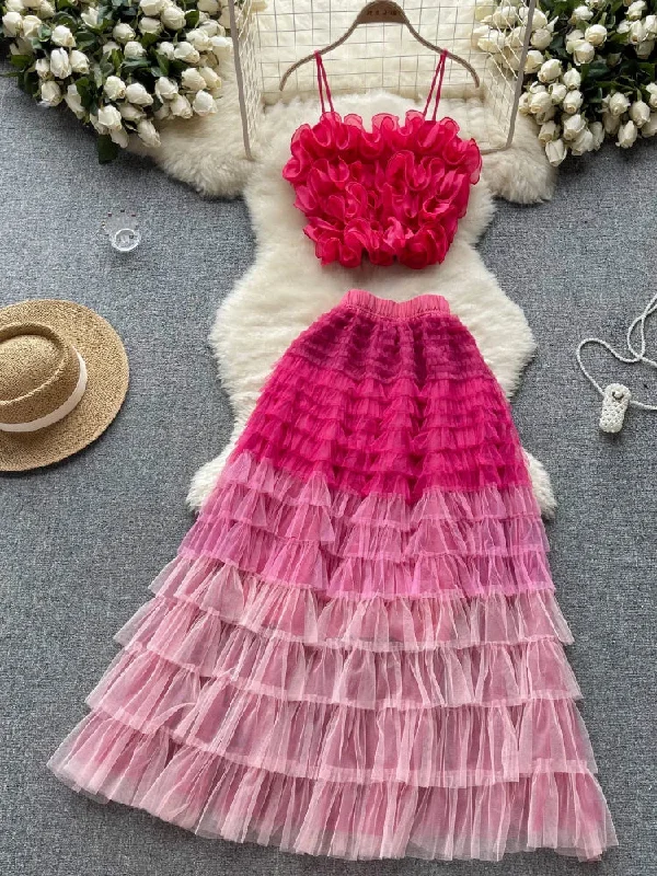 Wjczt New Women Two Piece Set Summer Three-dimensional Flower Mesh Vest Tank Tops+mesh Long Skirts Fashion Korean Outfits playful tank top Wjczt New Women Two Piece Set Summer Three-dimensional Flower Mesh Vest Tank Tops+mesh Long Skirts Fashion Korean Outfits playful tank top