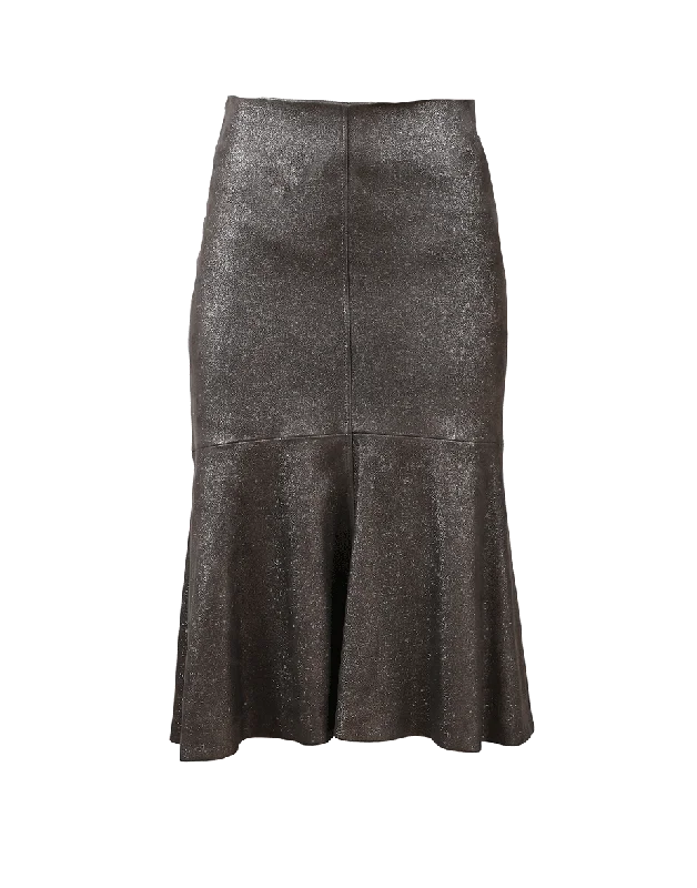 Metallic Shimmer Flounce Skirt denim skirt stylish