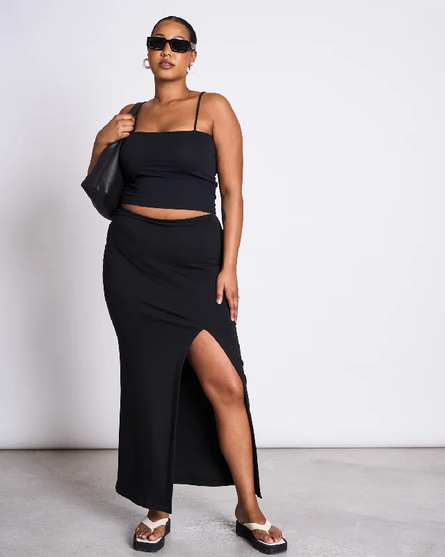 MAXI SKIRT LUSTA BLACK denim skirt classic