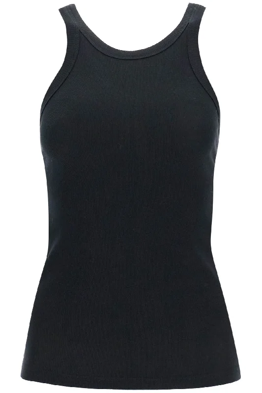 curved rib tank top 211 437 772 BLACK metallic tank top