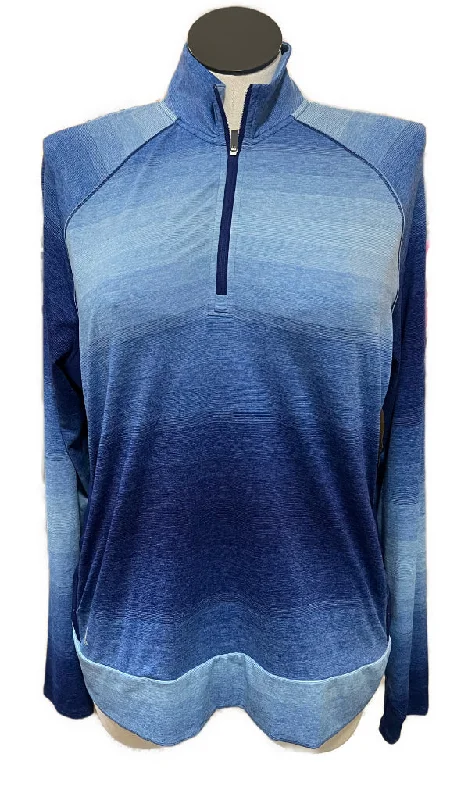 Women's Adidas Royal Blue Gradient Golf Pullover Size 2XL Short Sleeve Top