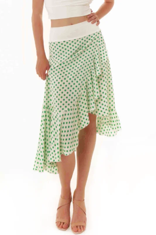 Asymmetric Ruffle Hem Polka Dot Wrap Skirt chiffon skirt airy
