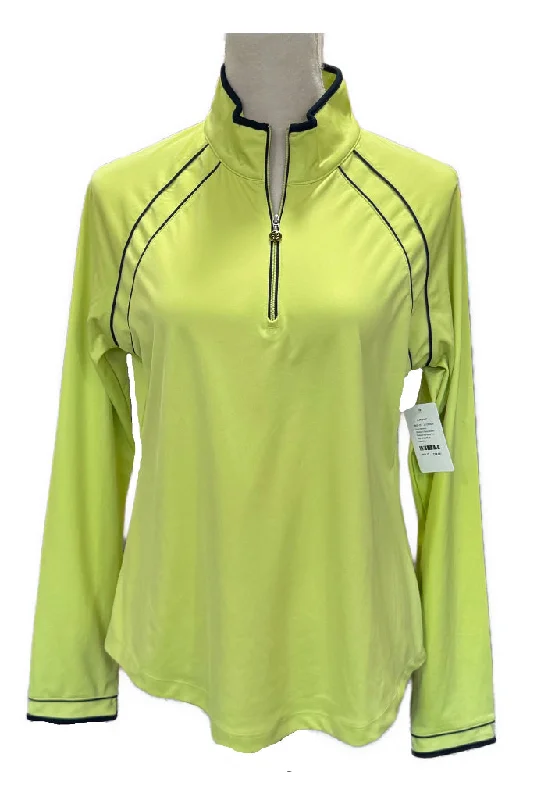 Greg Norman Women's Neon Green Pullover w/ Navy Trim Size M MSP$79 Button Front Sweater