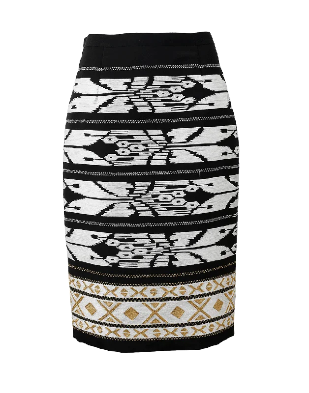 Ikat Threadwork Embroidered Pencil Skirt high slit skirt