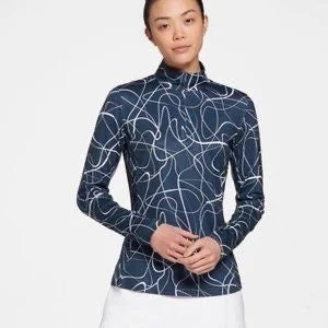 Slazenger Women's Navy UV Protection Zip Pullover w/ White Swirls  XXL MSP$70 Slit Sleeve Stylish