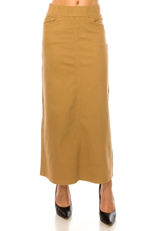 Ainsley Twill Maxi Skirt in Khaki- Misses and Plus (S-L, 1X-3X) wool skirt breathable