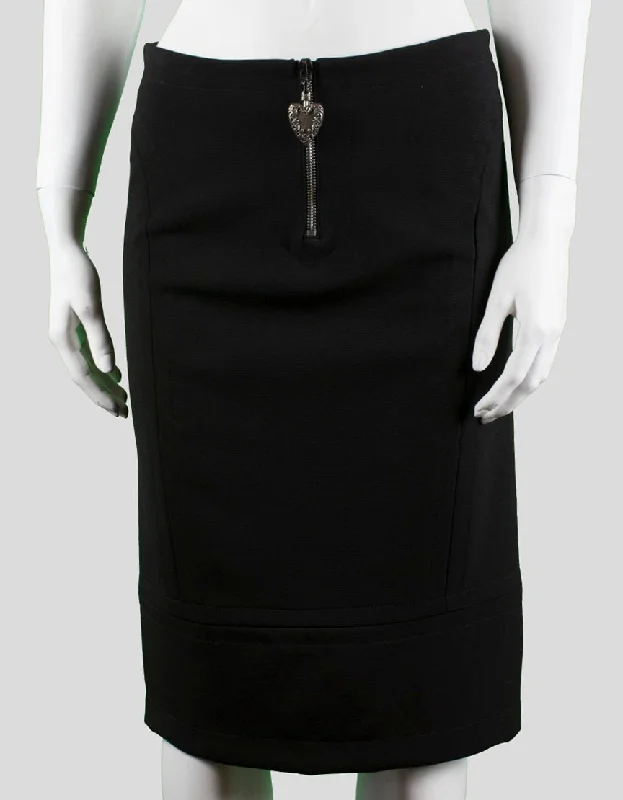 JUSt Cavalli Black Knee Length Pencil Skirt With Heart Designed Exposed Front Zipper Size 42 a-line skirt cut JUSt Cavalli Black Knee Length Pencil Skirt With Heart Designed Exposed Front Zipper Size 42 a-line skirt cut
