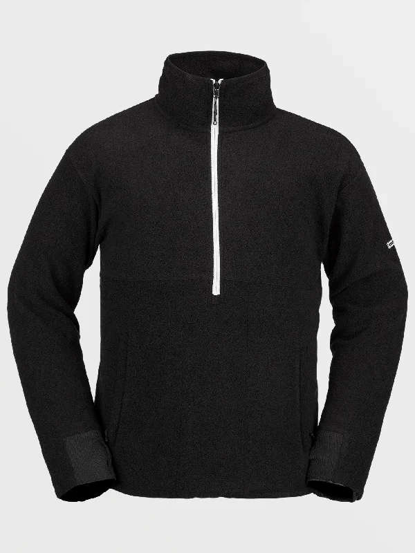 Mens Polar Fleece Mock 1/2 Zip Pullover - Black Asymmetrical Hem Sweater