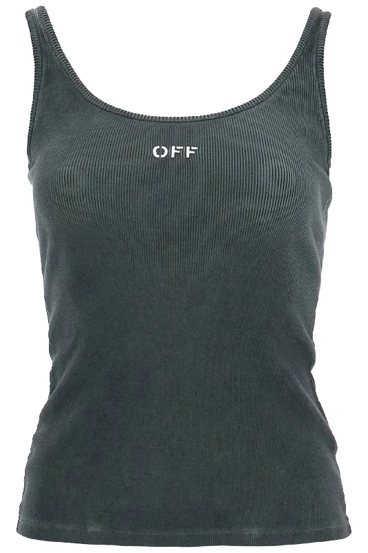 stretch cotton tank top for women OWAD072F24JER001 WASHED GREY - WHITE sexy tank top