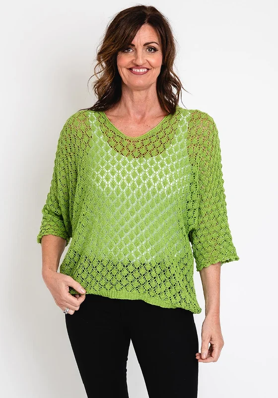 The Serafina Collection One Size Crochet Pullover, Green Seamless Knit Pullover