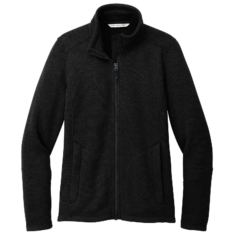 Port Authority Women's Deep Black Arc Sweater Fleece Jacket Anti-Pilling Anti-Shrink Durable