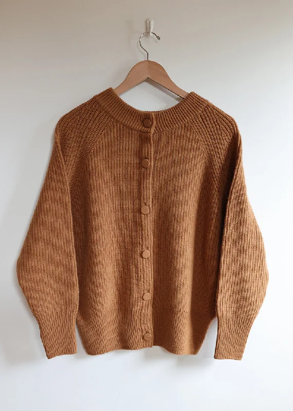 Ichi Antiquites - Ridge Knitting Cardigan in Camel Stylish Fashionable Trendy