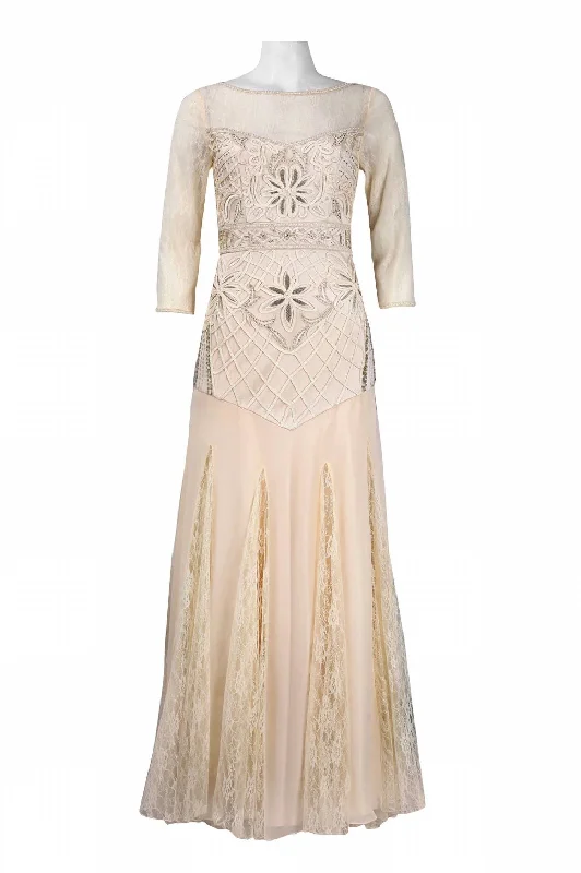 Beaded & Embroidered Dress In Creme