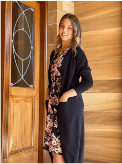 Spicy Sugar Teaberry Ladies Longline Knit Cardigan - Black Lightweight Heavyweight Midweight Spicy Sugar Teaberry Ladies Longline Knit Cardigan - Black Lightweight Heavyweight Midweight