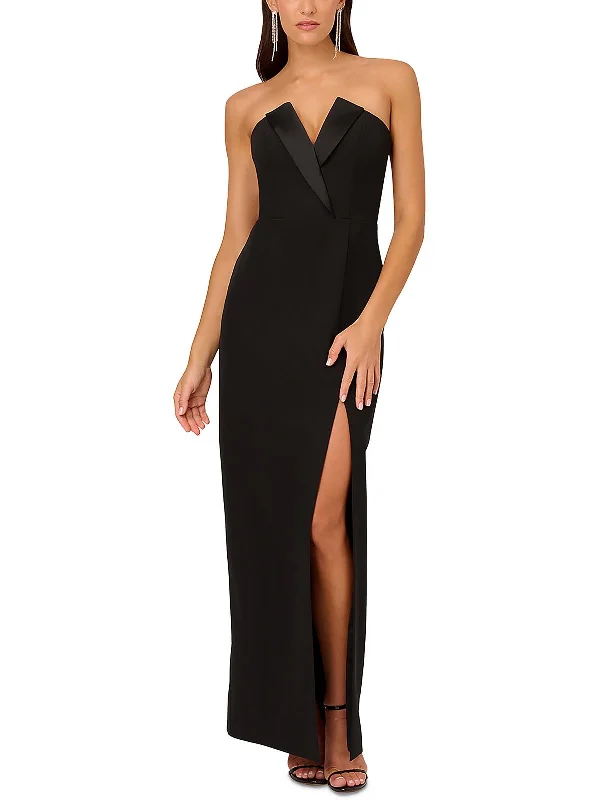 Womens Crepe Side Slit Evening Dress