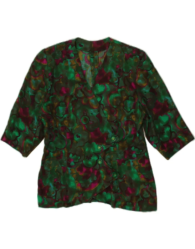 VINTAGE Womens 4 Button Blazer Jacket UK 12 Medium Green Floral Anorak Shell Jacket Lightweight Jacket