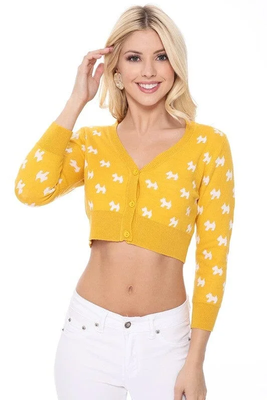 Dog Patterned Button Down Cardigan Sweater Collared Crew Neck Turtle Neck