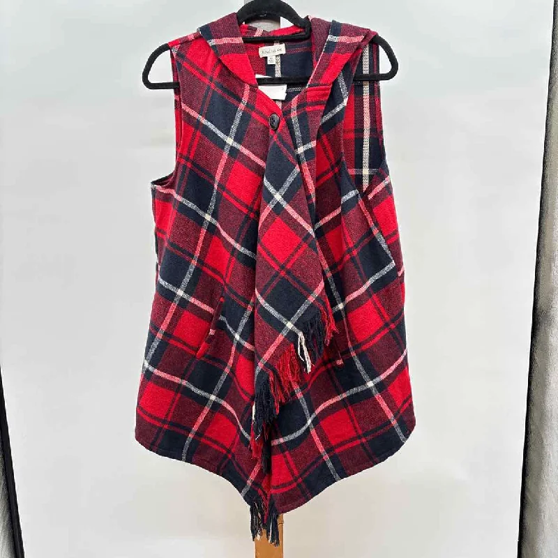 Rewind Women's Size XL Red Plaid Cardigan Toggled Drawstring Belted