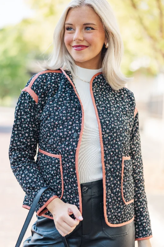 Feeling Like Love Black Ditsy Floral Jacket Anorak Shell Jacket Lightweight Jacket