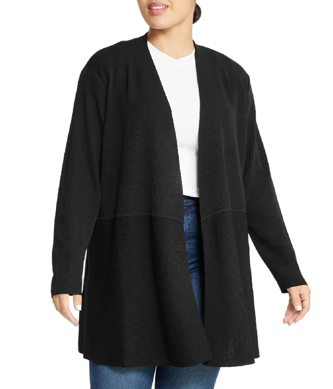 Long Cardigan with Waist Seam Plus Size Transparent Opaque Sheer