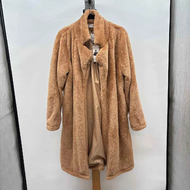 Angashion Women's Size XXL Tan Fuzzy Cardigan Zippered Front Buttoned Front Snap Front Angashion Women's Size XXL Tan Fuzzy Cardigan Zippered Front Buttoned Front Snap Front
