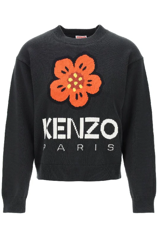 Bokè Flower Sweater In Organic Cotton  - Black Embroidered Appliqued Beaded