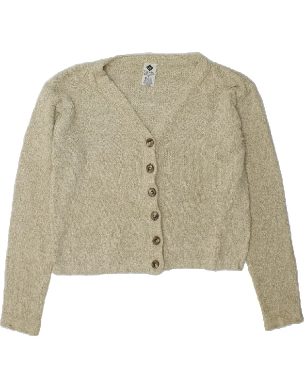 COLUMBIA Womens Crop Cardigan Sweater UK 14 Medium Khaki Flecked Cotton Cashmere Blend Cotton Blend Poly Blend