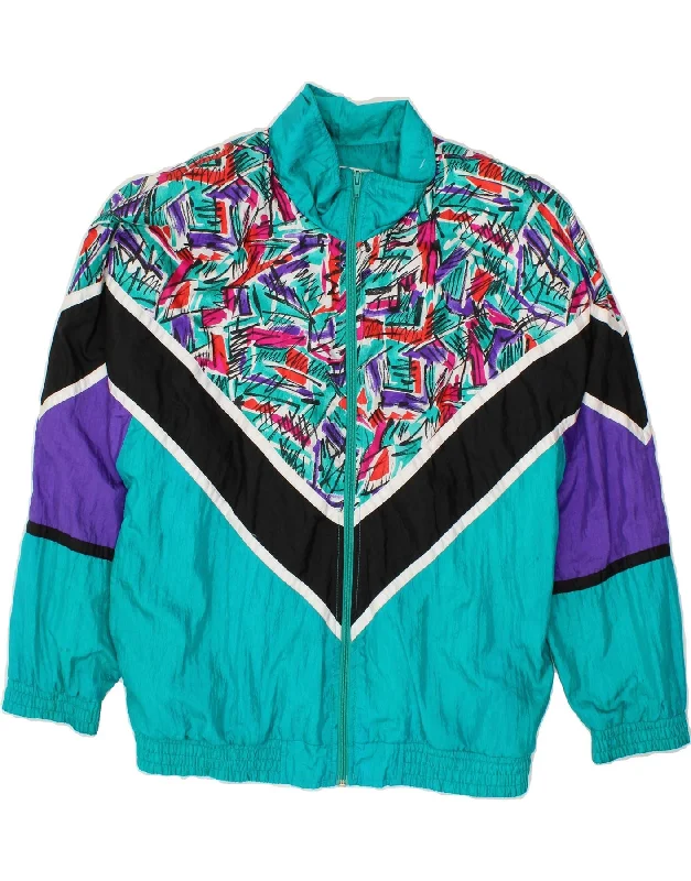 VINTAGE Womens Tracksuit Top Jacket UK 14 Medium Turquoise Colourblock Denim Jacket Leather Jacket Suede Jacket