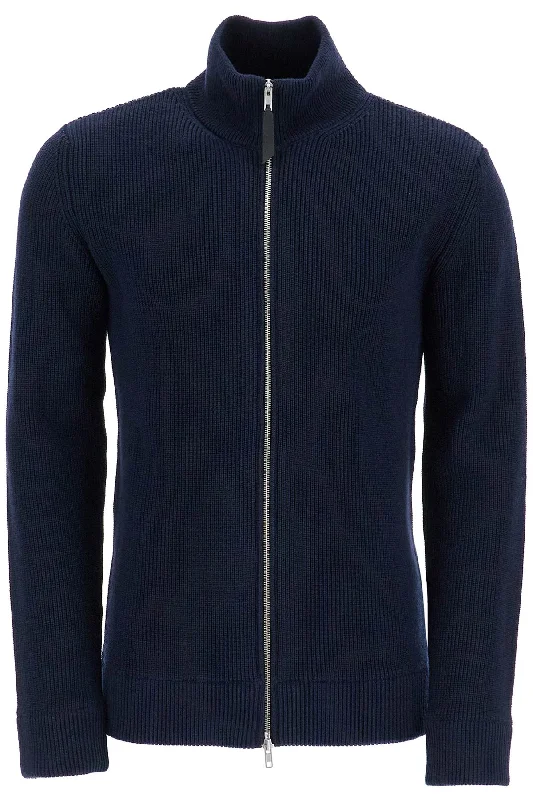 Zip-up Cardigan With Satin Blend Silk Blend Wool Blend