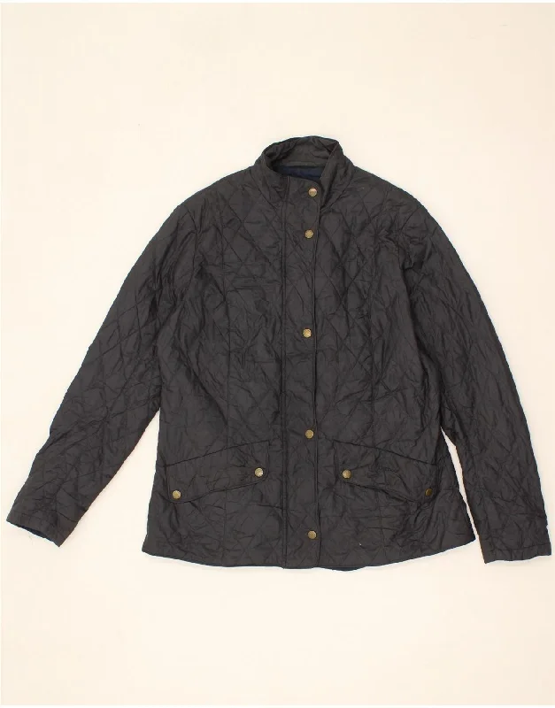 BARBOUR Womens Quilted Jacket UK 18 XL Navy Blue A-Line Jacket Boat Neck Shawl Collar