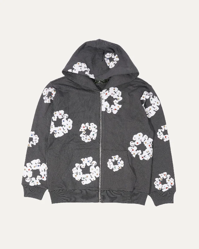 Rhinestone Cotton Wreath Zip-Up Hoodie Hoodie with Zipper Versatile Modern